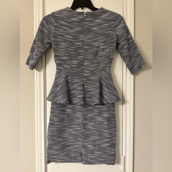 Girls’ Navy and White dress with peplum and shoulder bow - Picture 3 of 5